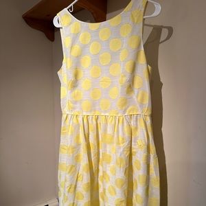 LOFT yellow/white polka dot fit&flare dress full, flowy skirt women’s size 10